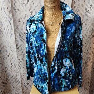 Onque Casual fleece jacket black and blue tie dye pattern Full Zip